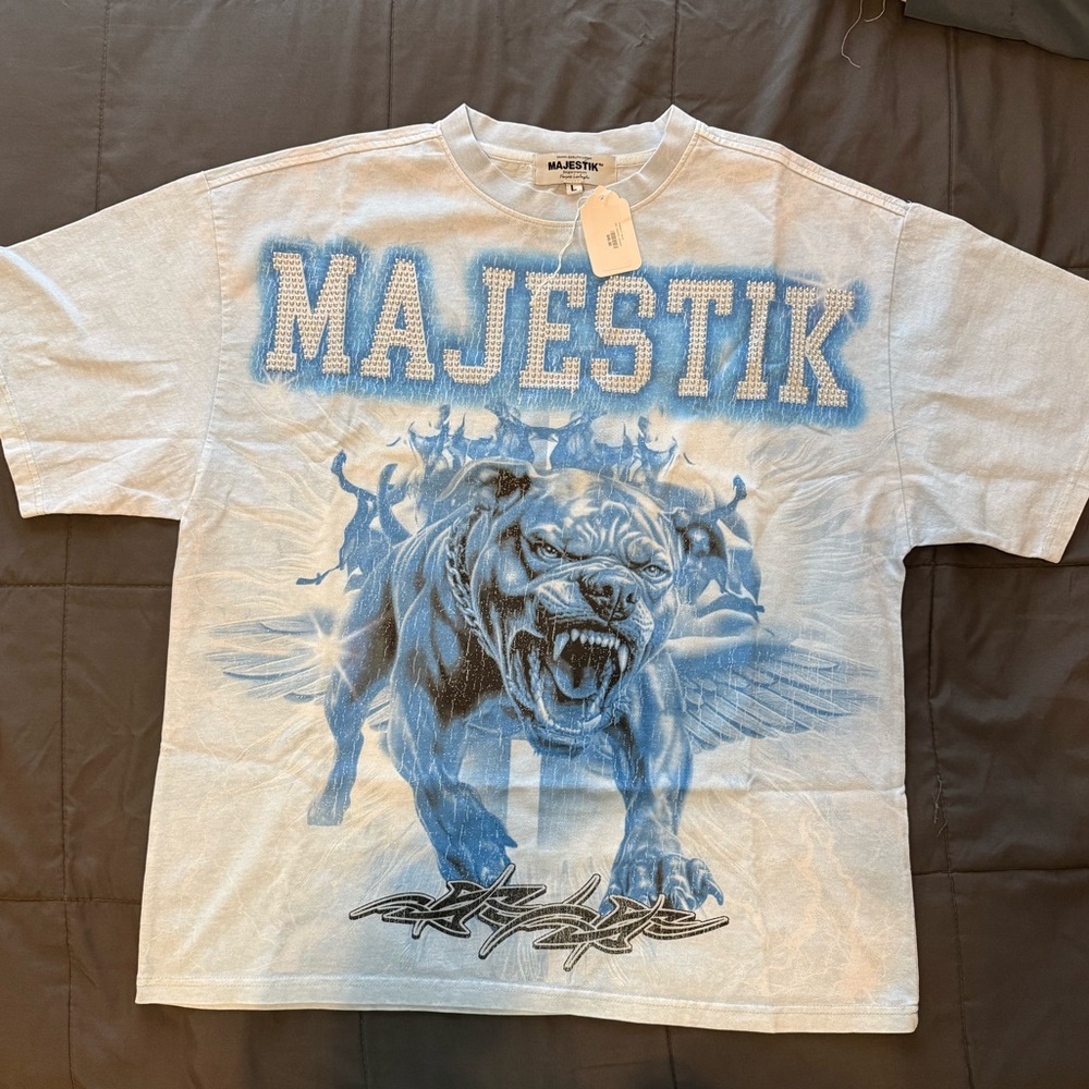 Majestic White and Blue Bulldog Tee